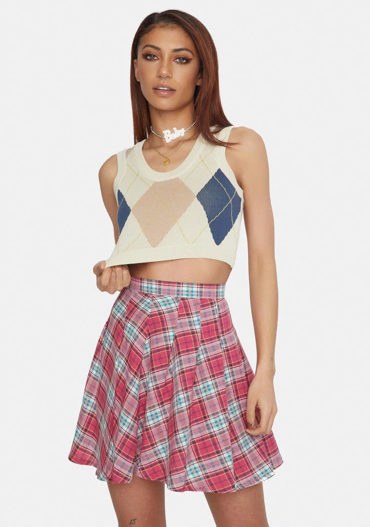 Daisy Street Tops Argyle Golf Crop Top