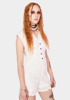 Daisy Street White Lace Button Down Playsuit Jumpsuits & Rompers