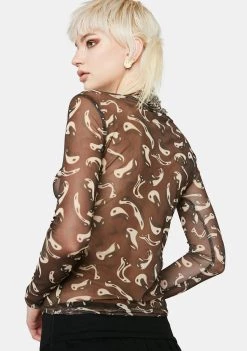 Daisy Street Amelia Long Sleeve Mesh Crop Top Tops