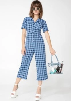 Daisy Street Jumpsuits & Rompers Check Print Button Up Jumpsuit