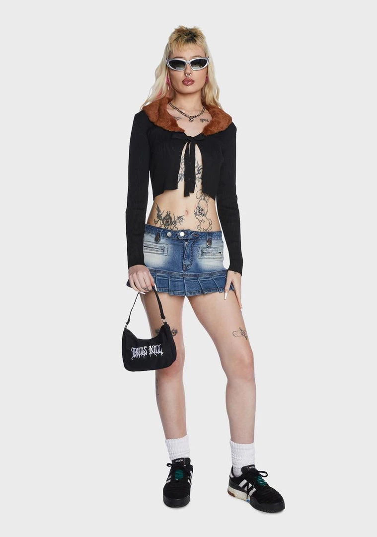 Daisy Street Fur Collar Tie Front Cardigan