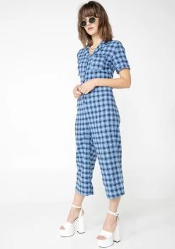 Daisy Street Jumpsuits & Rompers Check Print Button Up Jumpsuit