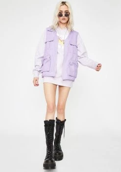 Daisy Street Outerwear Purple Utility Style Gilet Vest
