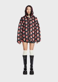 Daisy Street Mushroom Print Puffer Jacket