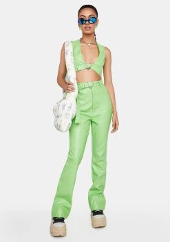 Daisy Street Neon Green Vegan Leather Crop Top