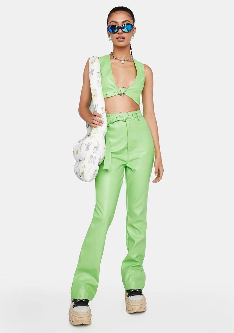 Daisy Street Neon Green Vegan Leather Crop Top