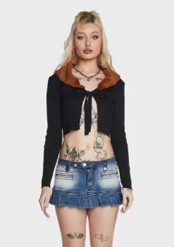 Daisy Street Fur Collar Tie Front Cardigan