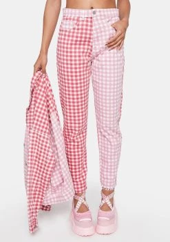 Daisy Street High Waisted Jeans Two-Tone Gingham Mom Jeans