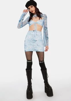 Daisy Street Mesh Butterfly Mini Skirt