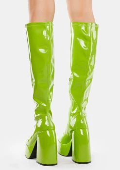 Daisy Street Platforms Green Patent Platform Boots