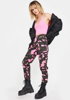 Daisy Street Neon Pink Camo Cargo Pants