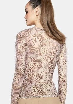 Daisy Street Tops Amelia Long Sleeve Mesh Swirl Top