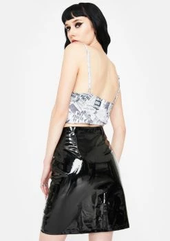 Daisy Street Black Vinyl A-Line Mini Skirt Bottoms