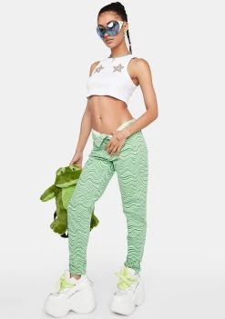 Daisy Street Green Wavy Print Mom Jeans High Waisted Jeans