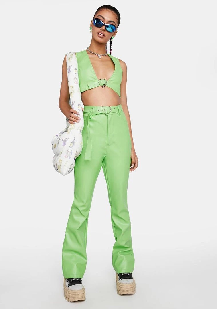 Daisy Street Neon Green Vegan Leather Trousers Bottoms