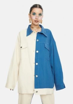 Daisy Street Outerwear Color Block Boyfriend Denim Jacket