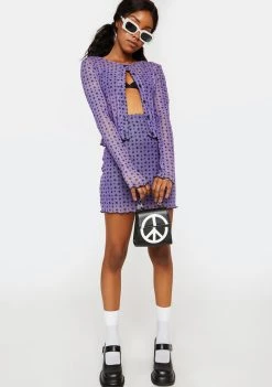 Daisy Street Purple Floral Mesh Cardigan