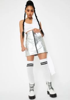 Daisy Street Silver Vinyl High Waisted Skirt
