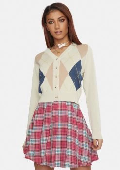 Daisy Street Tops Argyle Golf Cardigan