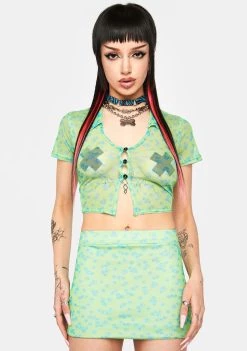 Daisy Street Floral Mesh Mini Skirt