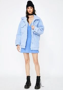 Daisy Street Blue Teddy Trucker Jacket Outerwear