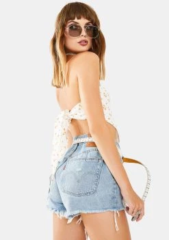 Daisy Street White Textured Floral Print Bandana Top Tops