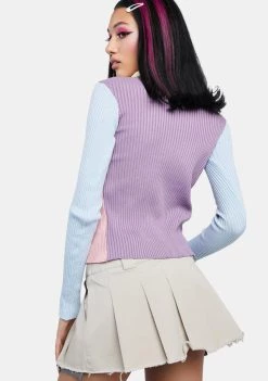 Daisy Street Tops Pastel Color Block Zipped Knit Shirt