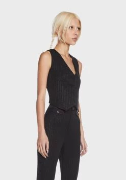 Daisy Street Pinstripe Fitted Vest Tank Crop Top