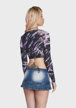 Daisy Street Tie Dye Butterfly Crop Top Long Sleeve Crop Top