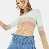 Daisy Street Tops Pastel 90's Crop Stripe Cardigan