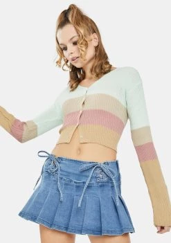 Daisy Street Tops Pastel 90's Crop Stripe Cardigan