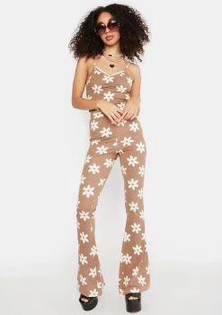 Daisy Street Tan Floral Crop Top Tops