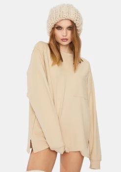 Daisy Street Tan Stay At Home Crewneck Sweatshirt