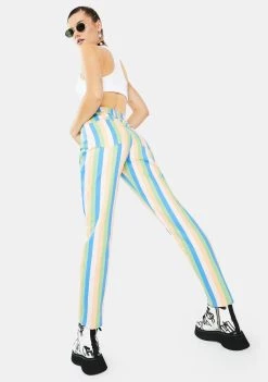 Daisy Street Pastel Stripe Mom Jeans