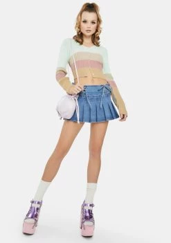 Daisy Street Tops Pastel 90's Crop Stripe Cardigan