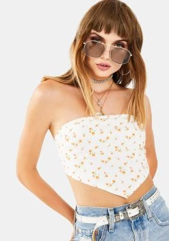 Daisy Street White Textured Floral Print Bandana Top Tops