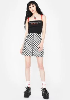 Daisy Street Checkered Vinyl A-Line Mini Skirt Bottoms
