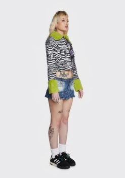 Daisy Street Zebra Print Fur Trim Jacket Faux Fur Jacket