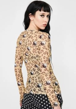Daisy Street Leopard Yin Yang Mesh Top