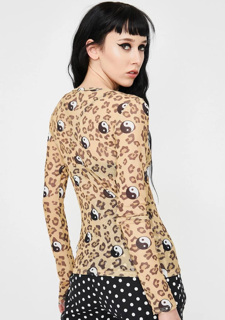 Daisy Street Leopard Yin Yang Mesh Top