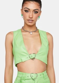 Daisy Street Neon Green Vegan Leather Crop Top