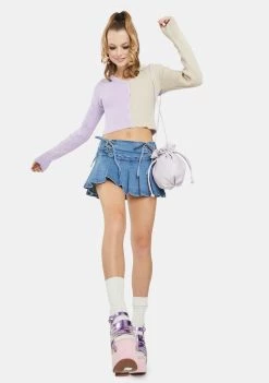 Daisy Street Lilac 90's Split Color Cropped Cardigan