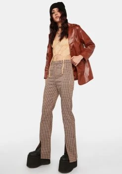 Daisy Street Brown Check Split Hem Trousers