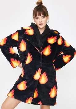 Daisy Street Outerwear Flame Faux Fur Coat