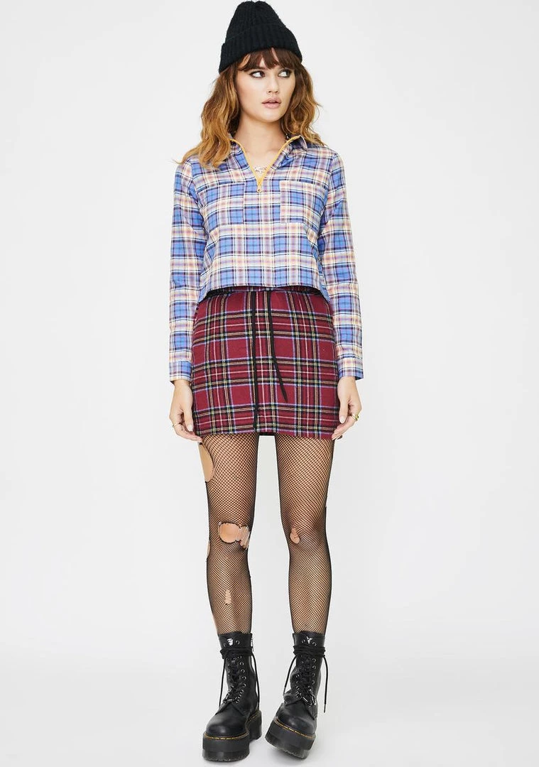 Daisy Street Cropped Checkered Zip Up Top