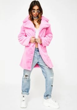 Daisy Street Pink Faux Fur Peacoat