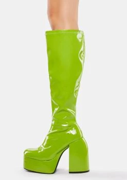 Daisy Street Platforms Green Patent Platform Boots