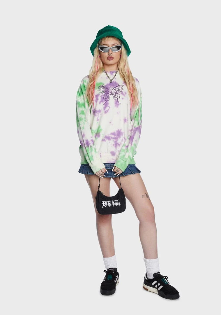 Daisy Street Butterfly Printed Tie Dye Hoodie