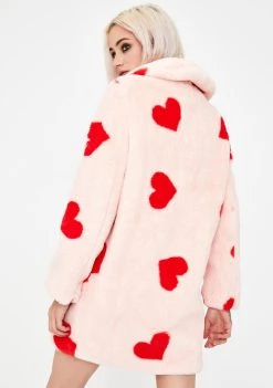 Daisy Street Outerwear Heart Print Faux Fur Coat