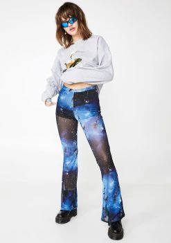 Daisy Street Galaxy Print Mesh Flared Trousers Bottoms